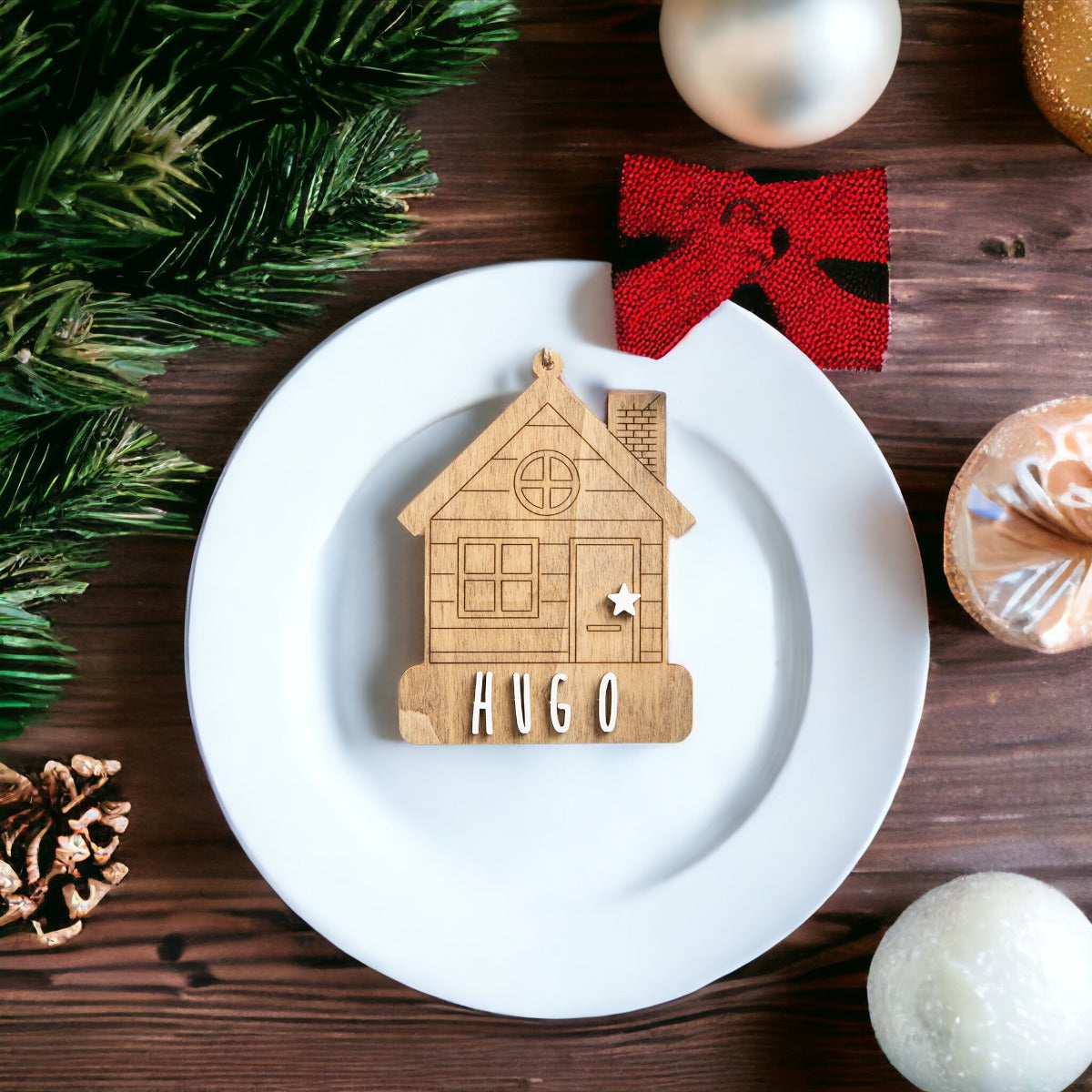 Adorno de Navidad Personalizado Casita de Madera