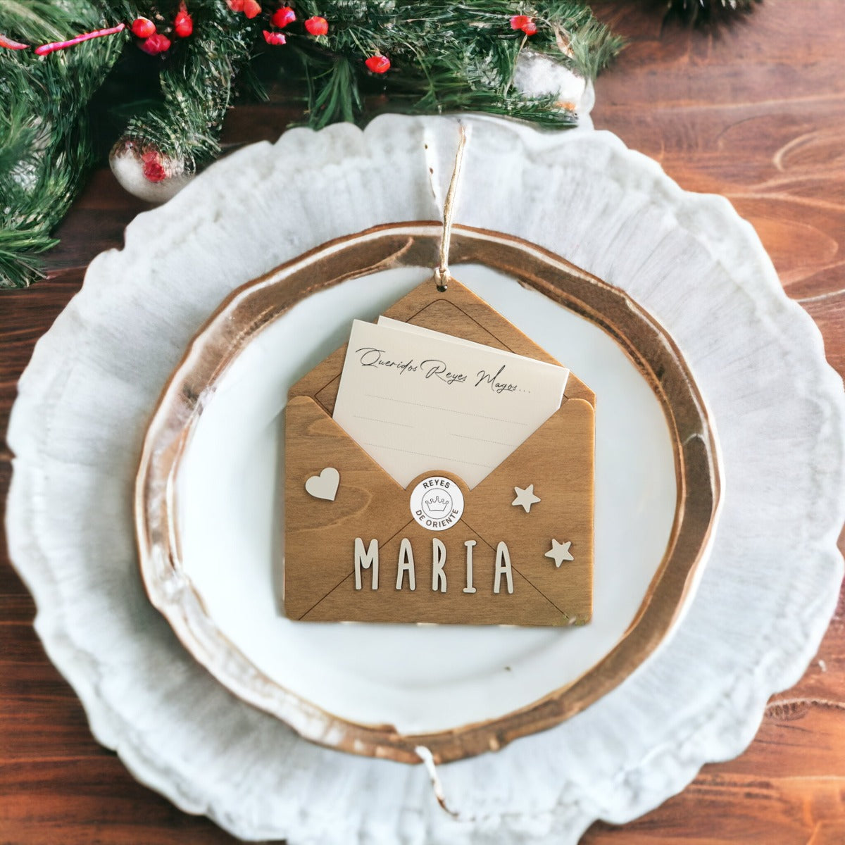 Adorno de Navidad Personalizado Sobre de Madera