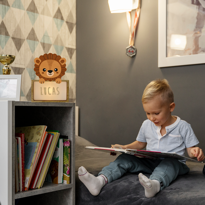 Lámpara Personalizada Infantil de Madera - Diseño León