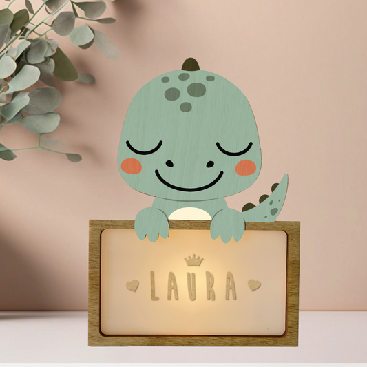 Lámpara Personalizada Infantil de Madera - Diseño Dinosaurio