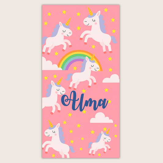 Toalla unicornio rosa personalizada con nombre