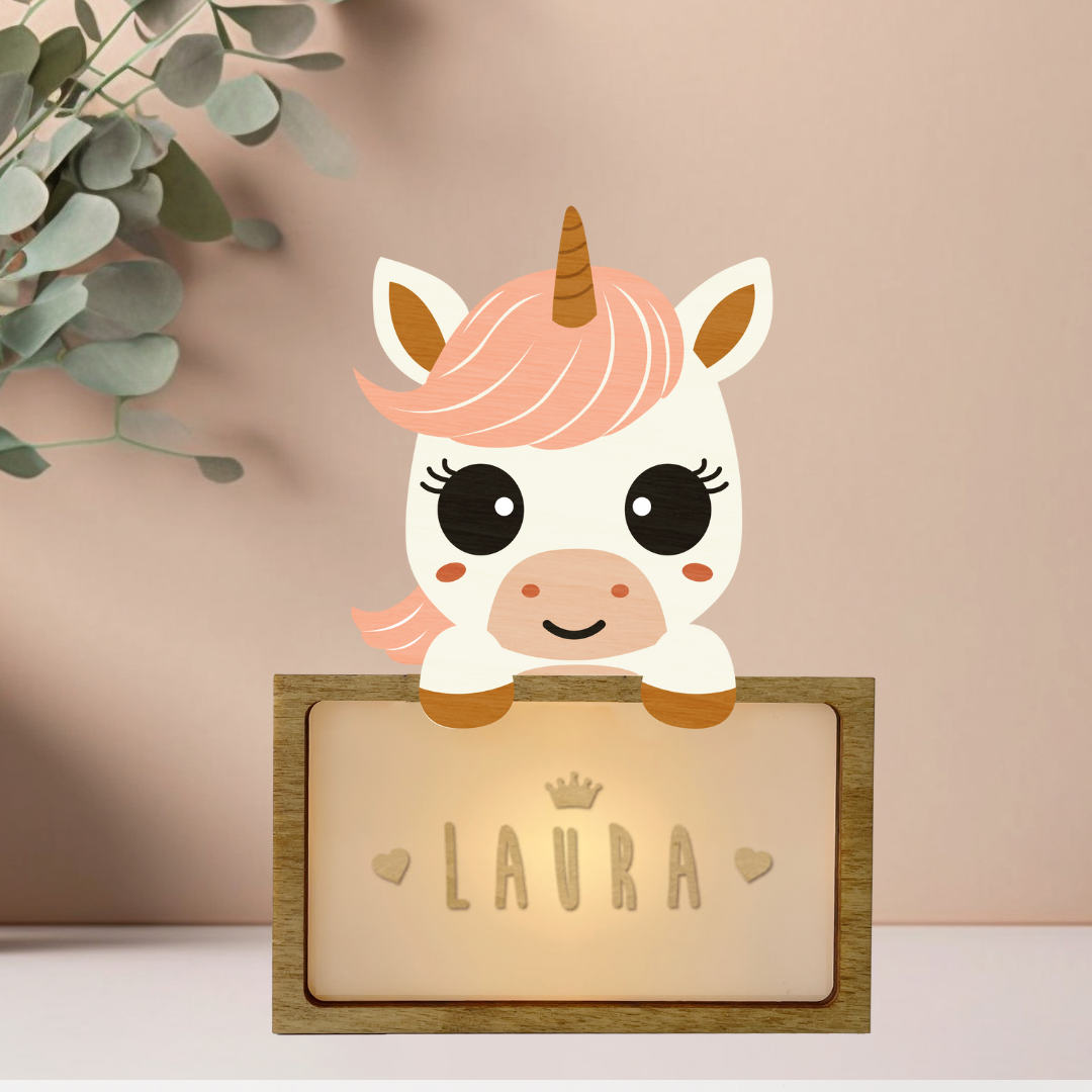 Lámpara Personalizada Infantil de Madera - Diseño Unicornio