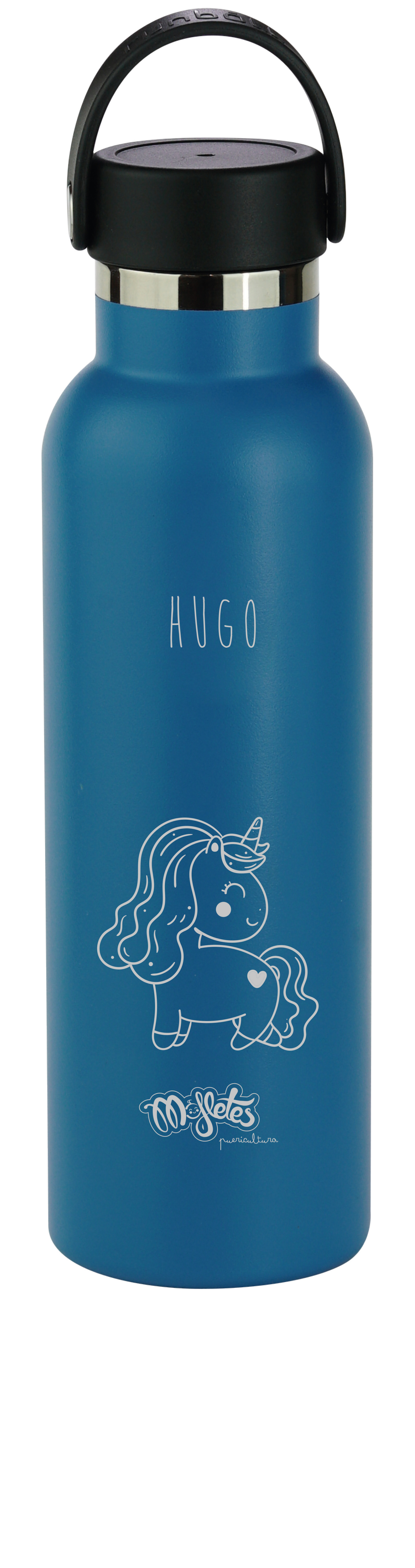 Botella Termo Personalizada Sport 600 ML Azul Unicornio Mofletes Puericultura