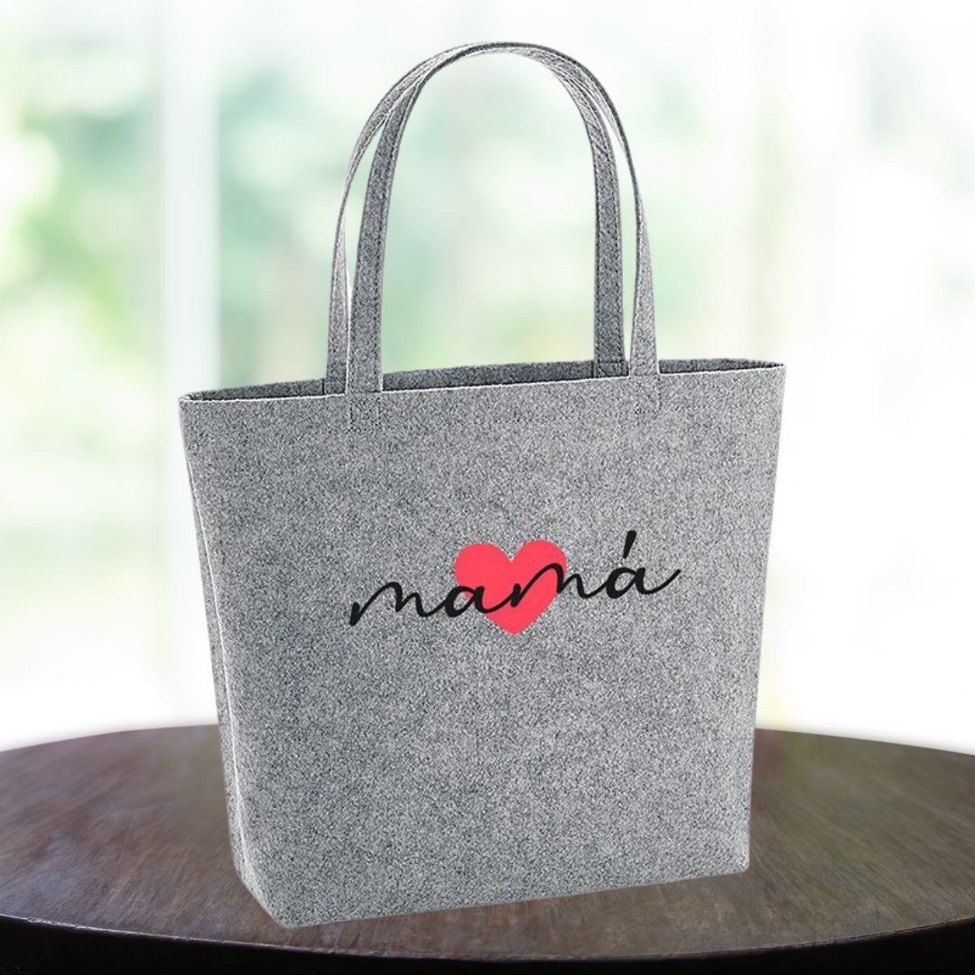 Bolso Shopper Fieltro Gris Corazón + Nombre