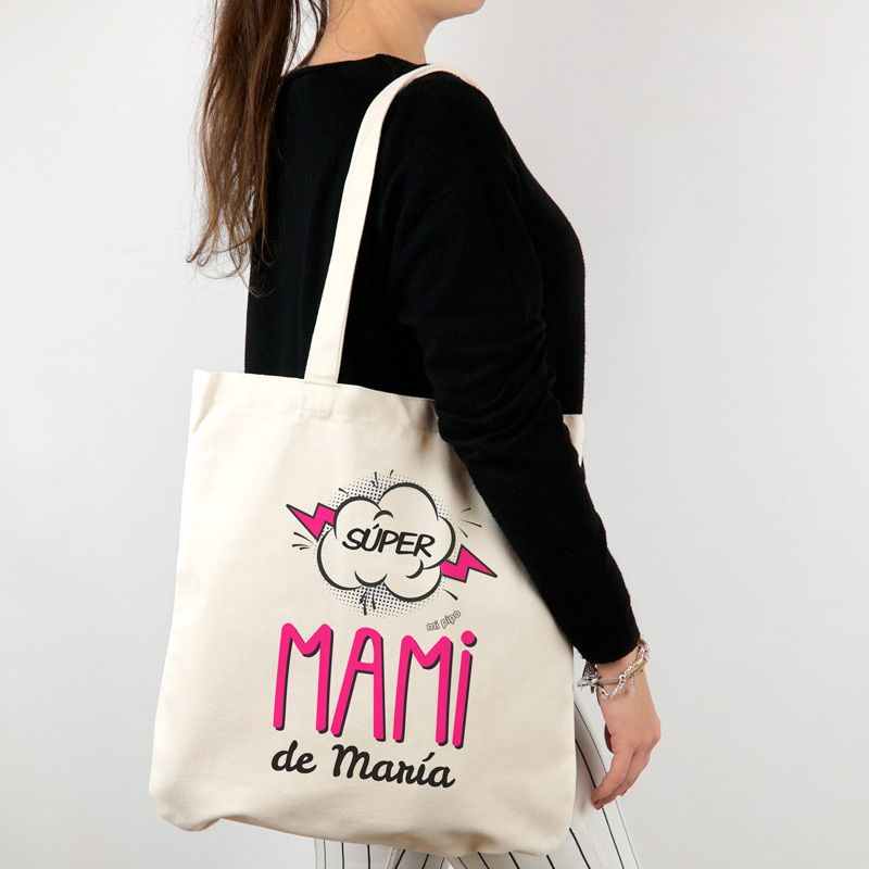 Bolso de Tela Personalizado Súper Mami de (Nombre)