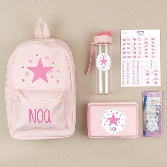 Pack Cole Personalizado Mochila Estrella Rosa