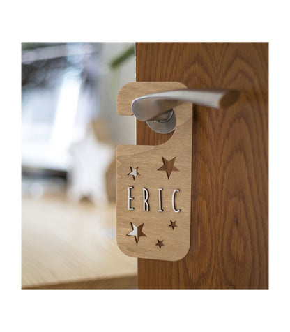 Placa de Madera Personalizada Estrellas Pomo Puerta