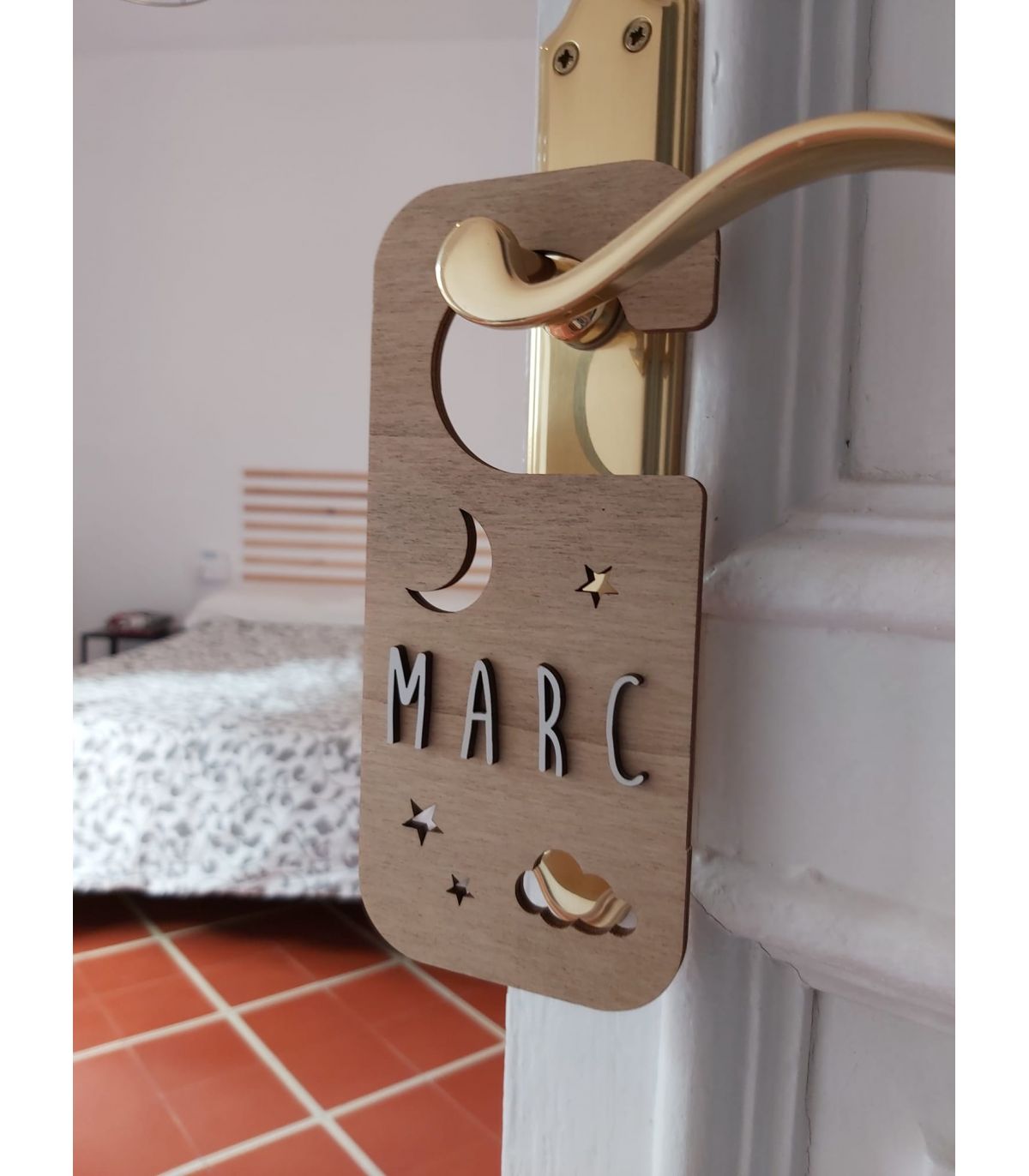 Placa de Madera Personalizada Noche Pomo Puerta