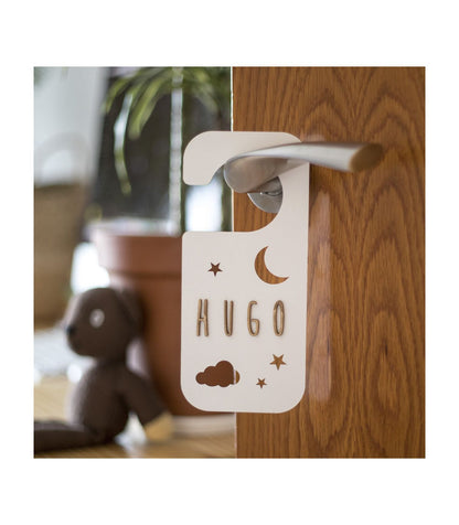 Placa de Madera Personalizada Noche Pomo Puerta